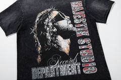 Black Washed Vintage Eagle Raptor Double‑Sided Graphic Band‑Style T‑Shirt