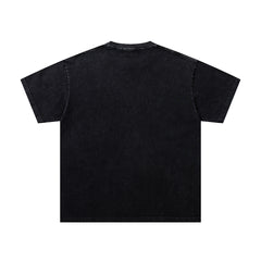 Black Washed Vintage Sports Lion Graphic Band‑Style T‑Shirt