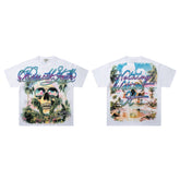 Vintage White Tropical Paradise Skull Graphic T‑Shirt