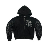 Rhinestone Letter Full‑Zip Hoodie Streetwear Zip‑Up Hooded Jacket