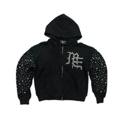 Rhinestone Letter Full‑Zip Hoodie Streetwear Zip‑Up Hooded Jacket