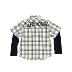 Vintage Plaid Fake Layer Long Sleeve Button Shirt Underground Streetwear