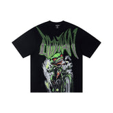 Black Vintage Green Sailboat Graphic Oversized Crew‑Neck Street T‑Shirt