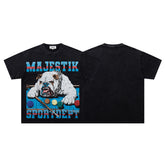Black Washed Vintage Bulldog Graphic Band‑Style T‑Shirt