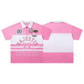 Pink White Majestik Sports Color‑Block Vintage Polo Shirt