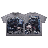 Washed Grey Black Panther Vintage Graphic T‑Shirt