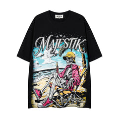 Vintage Black Majestik Surf Skull Double‑Sided Graphic T‑Shirt