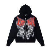 Retro Dark Print Zip‑Up Hooded Jacket Hip‑Hop Urban Street Outerwear