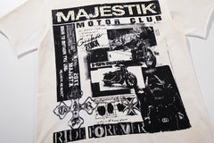 Off‑White Washed Vintage Black‑White Collage Band‑Style Graphic T‑Shirt