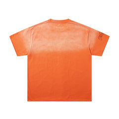 Orange Washed Mandala Embossed Vintage Graphic T‑Shirt