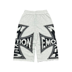 Y2K Street Style Grey Fleece Drawstring Loose Fit Sweat Shorts