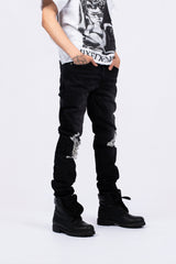 Y2K Street Style Black Wash Distressed Straight‑Fit Destroyed Denim Pants