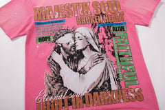 Pink Washed Vintage Portrait Band‑Style Graphic T‑Shirt