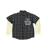 Black Plaid Patchwork Long Sleeve Shirt Hip‑Hop Loose Layered Shirt