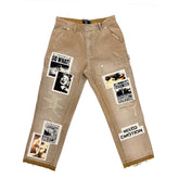Vintage Collage Patch Raw Hem Cropped Denim Streetwear Pants