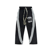 Vintage Side Stripe Printed Loose Fit Track Pants Elastic Waist Street‑wear Bottoms