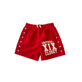 Red Backyard Nylon Shorts Men Letter Graphic Drawstring Streetwear Casual Shorts