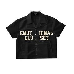 Retro Letter Print Camp Collar Button‑Down Shirt Men Street Casual Shirt