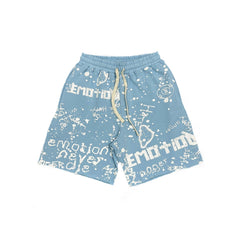 Emotion Logo All‑Over Print Light Blue Relaxed Fit Street‑wear Shorts