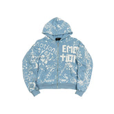 All‑Over Printed Light Blue Zip‑Up Hoodie Casual Oversized Street‑wear Hooded Jacket
