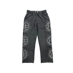 Acid Washed Black Graphic Wide Leg Sweat Pants Men Vintage Streetwear Trousers