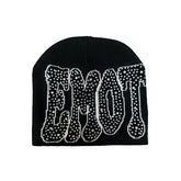 Y2K Bling Rhinestone Embroidered Letter Beanie Men Street Accessories