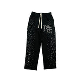 Y2K Bling Rhinestone Graphic Baggy Sweatpants Men Hip‑Hop Street Pants
