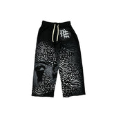 Hip‑Hop Abstract Art Print Wide Leg Baggy Sweatpants Men Casual Bottoms