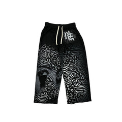 Hip‑Hop Abstract Art Print Wide Leg Baggy Sweatpants Men Casual Bottoms
