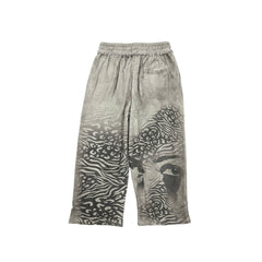 Washed Grey Abstract Graphic Wide Leg Sweat Pants Men Streetwear Loose Trousers