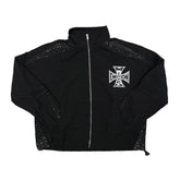 Black Mesh Full Zip Jacket Cross Print Hip‑Hop Loose Street Outerwear