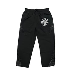Black Mesh Athletic Pants Cross Print Hip‑Hop Loose Street Sweatpants