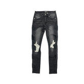 Y2K Street Style Black Wash Distressed Straight‑Fit Destroyed Denim Pants