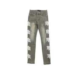 Y2K Street Style Olive Washed Graphic Straight‑Fit Distressed Denim Pants