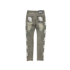 Y2K Street Style Olive Washed Graphic Straight‑Fit Distressed Denim Pants