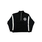 Retro Cross Print Quarter‑Zip Pullover Black Contrast Stripe Boxy Fit Street‑wear Long Sleeve Jacket
