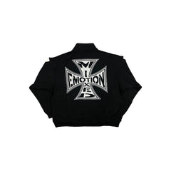 Retro Cross Print Quarter‑Zip Pullover Black Contrast Stripe Boxy Fit Street‑wear Long Sleeve Jacket