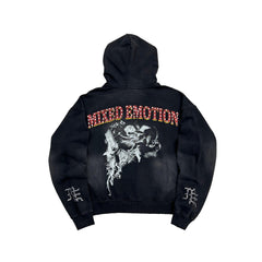 Mixed Emotion Vintage Graphic Zip‑Up Hoodie Loose Fit Streetwear Black Hooded Jacket