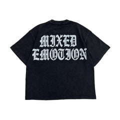 Vintage Emotion Graphic Portrait Print Loose Fit Streetwear Black T‑Shirt