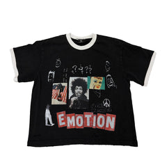 EMOTION Collage Retro Ringer T‑Shirt Black Boxy Fit Casual Street‑wear Short Sleeve Top