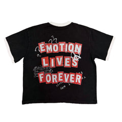 EMOTION Collage Retro Ringer T‑Shirt Black Boxy Fit Casual Street‑wear Short Sleeve Top