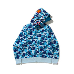 Cross border foreign trade wholesale new shark camouflage hooded cardigan zipper looped fleece men's and women's hoodie jacket trendy (22)