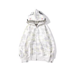 Cross border foreign trade wholesale new shark camouflage hooded cardigan zipper looped fleece men's and women's hoodie jacket trendy (20)