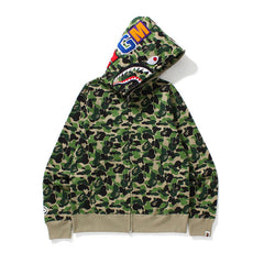 Cross border foreign trade wholesale new shark camouflage hooded cardigan zipper looped fleece men's and women's hoodie jacket trendy (16)