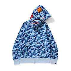 Cross border foreign trade wholesale new shark camouflage hooded cardigan zipper looped fleece men's and women's hoodie jacket trendy (18)