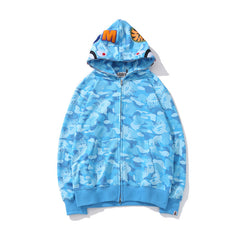 Cross border foreign trade wholesale new shark camouflage hooded cardigan zipper looped fleece men's and women's hoodie jacket trendy (4)