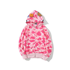 Cross border foreign trade wholesale new shark camouflage hooded cardigan zipper looped fleece men's and women's hoodie jacket trendy (5)