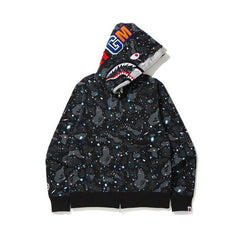 Cross border foreign trade wholesale new shark camouflage hooded cardigan zipper looped fleece men's and women's hoodie jacket trendy (29)