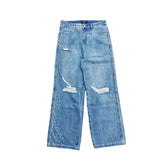 Distressed Ripped Baggy Wide‑Leg Jeans Vintage Wash Street‑wear Denim Pants