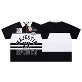 Black White Majestik Sports Color‑Block Vintage Polo Shirt